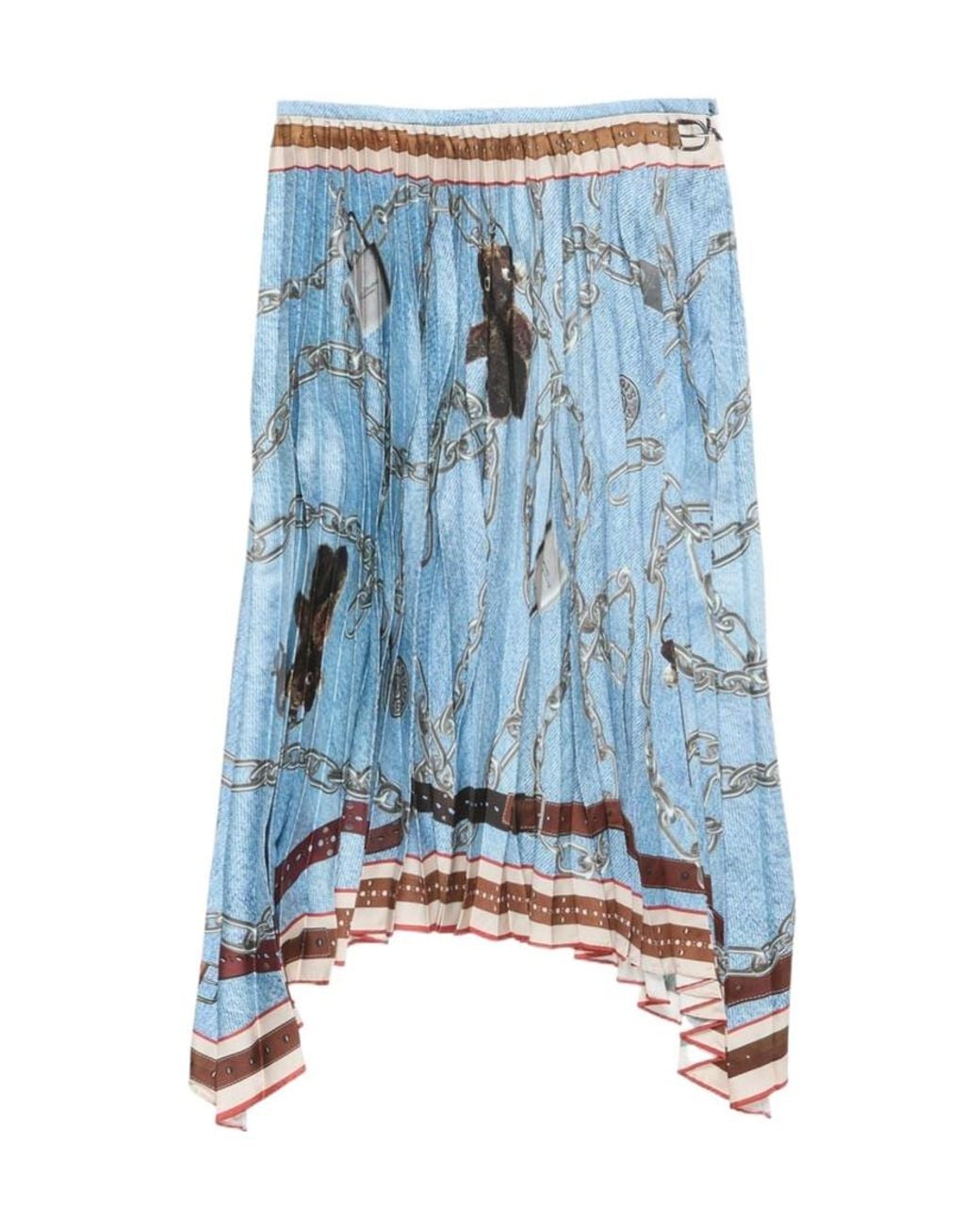 Acne Blue Pleated All-Over Print Midi Skirt