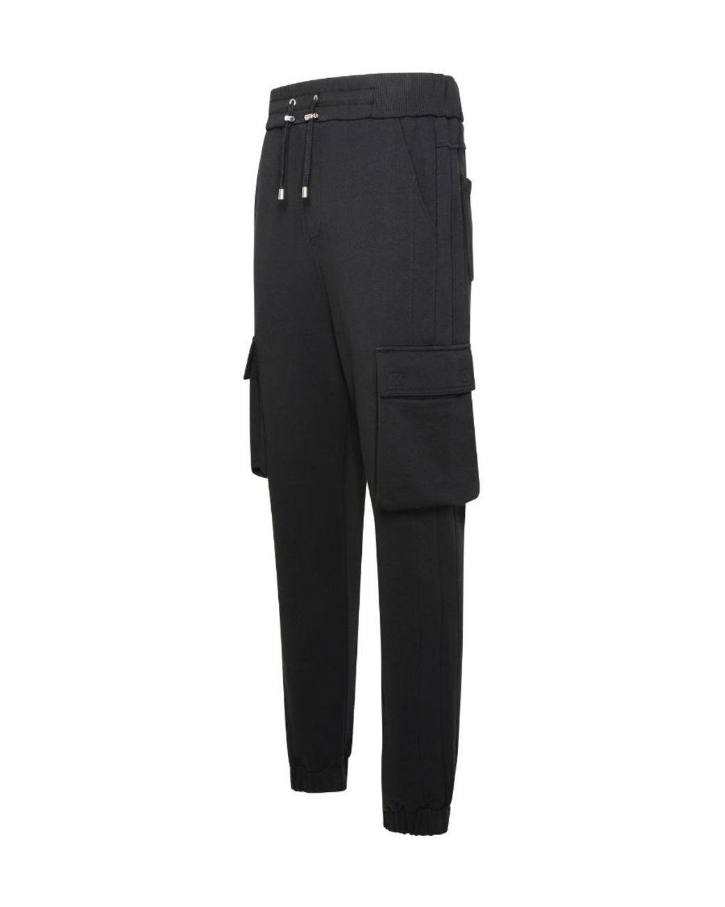 Balmain Black Pocket Detailed Drawstring Cargo Trousers for men