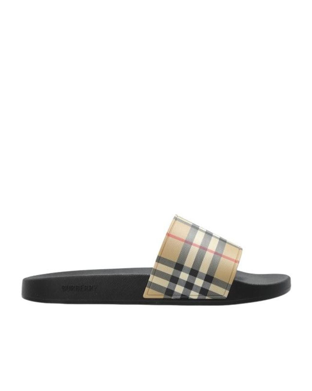 Burberry White Check Printed Slip-On Slides for men