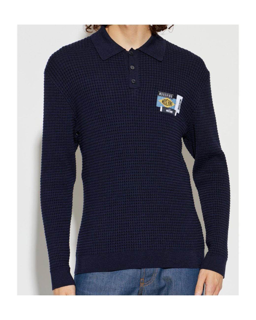 Moschino Blue Patches Detailed Polo Shirt for men
