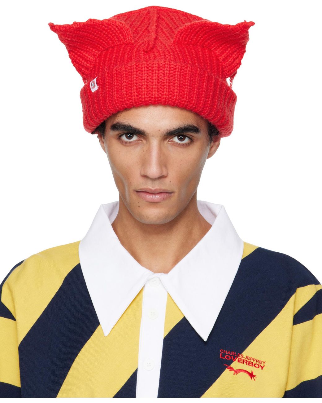 charlesjeffreyloverboy Red Chunky Ears Beanie Hat