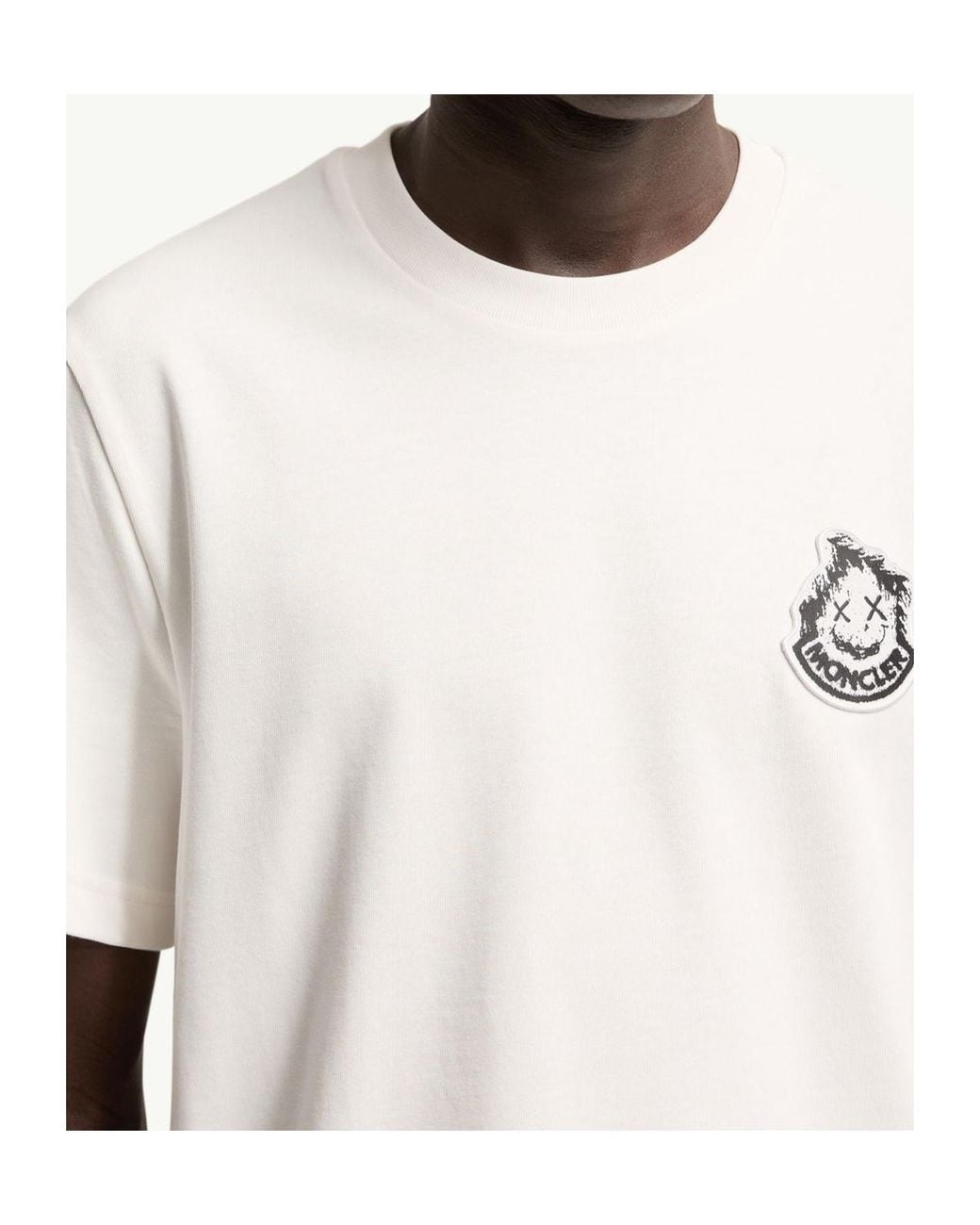 Moncler White Logo Patch Crewneck T-Shirt for men