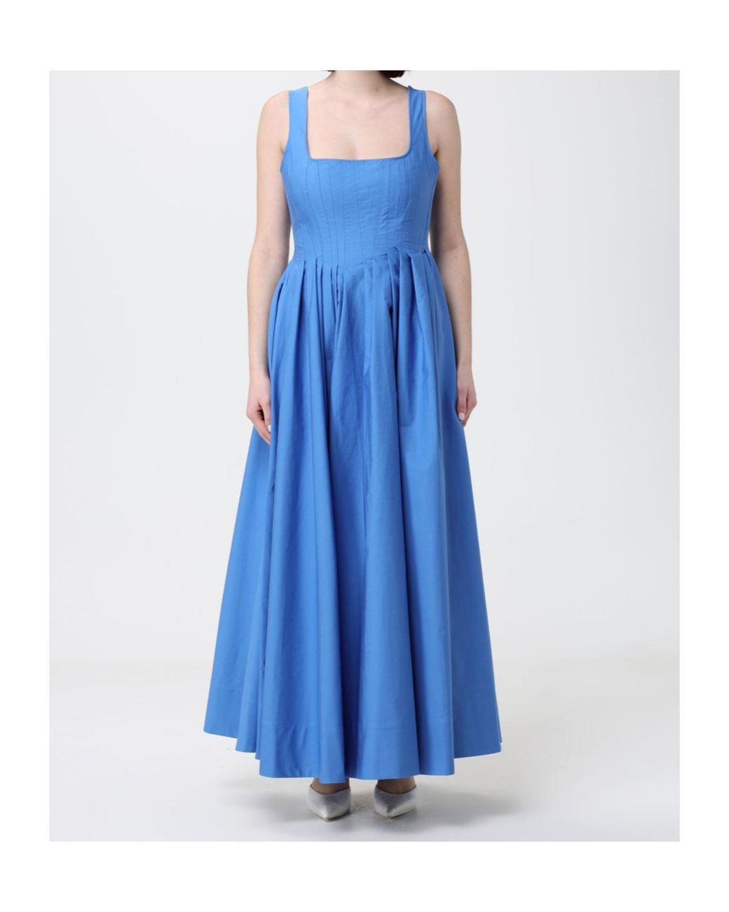Sportmax Blue Spxgiro Square Neck Sleeveless Midi Dress