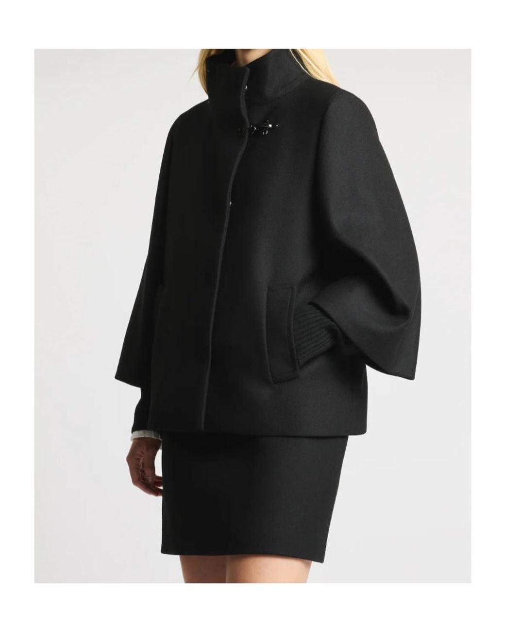 Fay Black Three-Quarter Sleeve Coat
