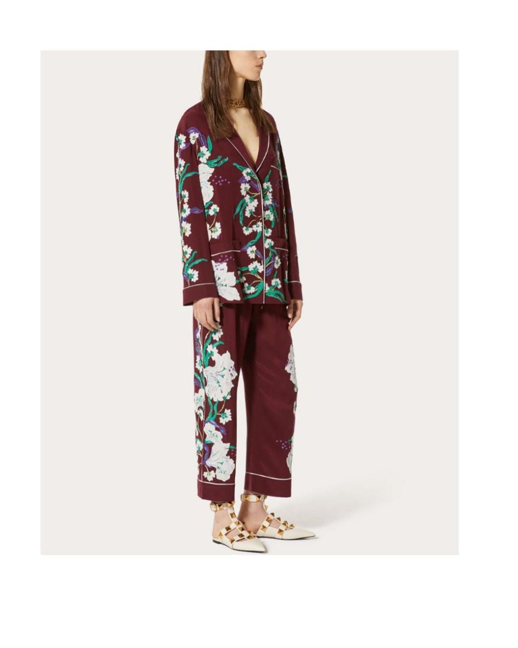 Valentino Red Floral Embroidery Pajamas Shirt