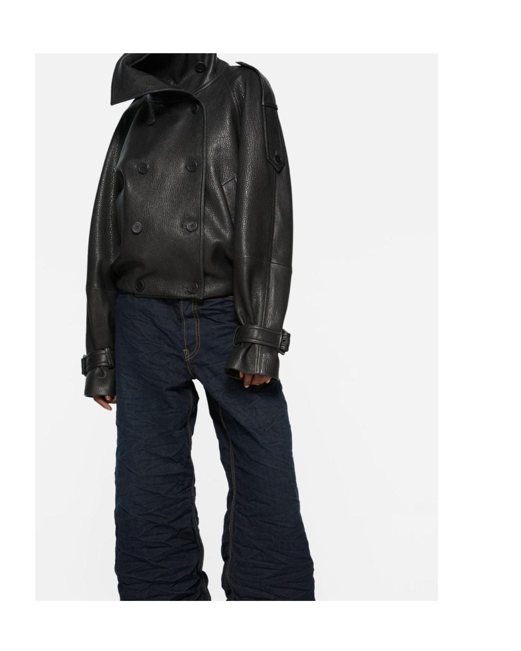 Acne Black Double Breasted Leather Jacket