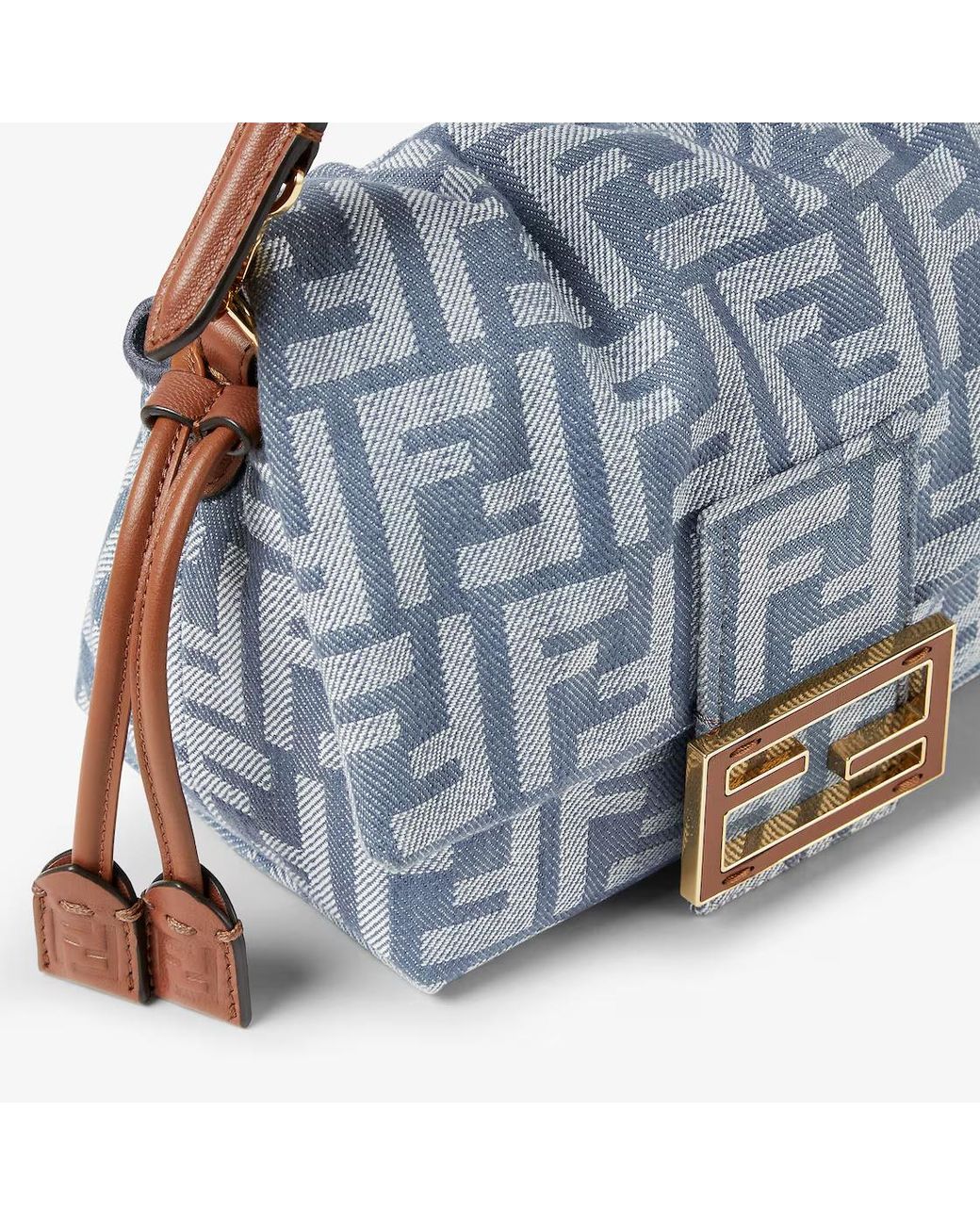 Fendi Gray Denim-Effect Ff Jacquard Bag