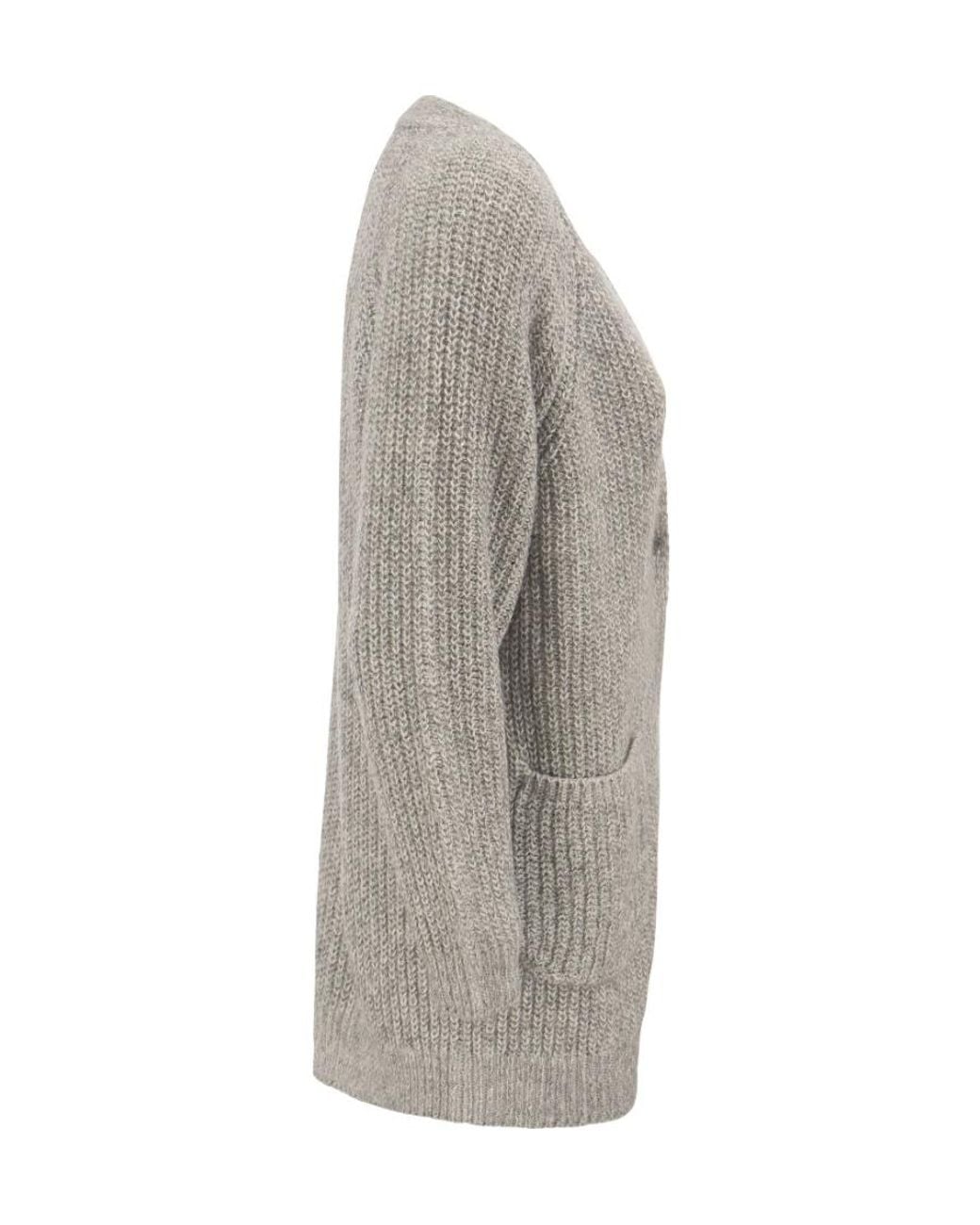 Fabiana Filippi Gray Ribbed-Knit Buttoned Cardigan