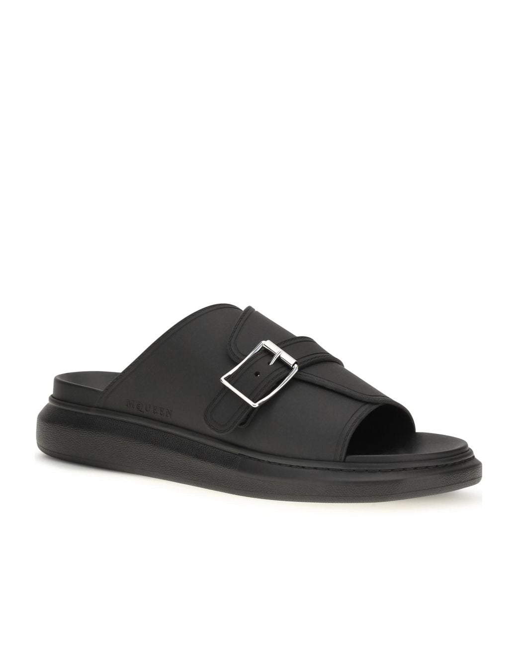 McQueen Brown Buckle Platform Slides for men