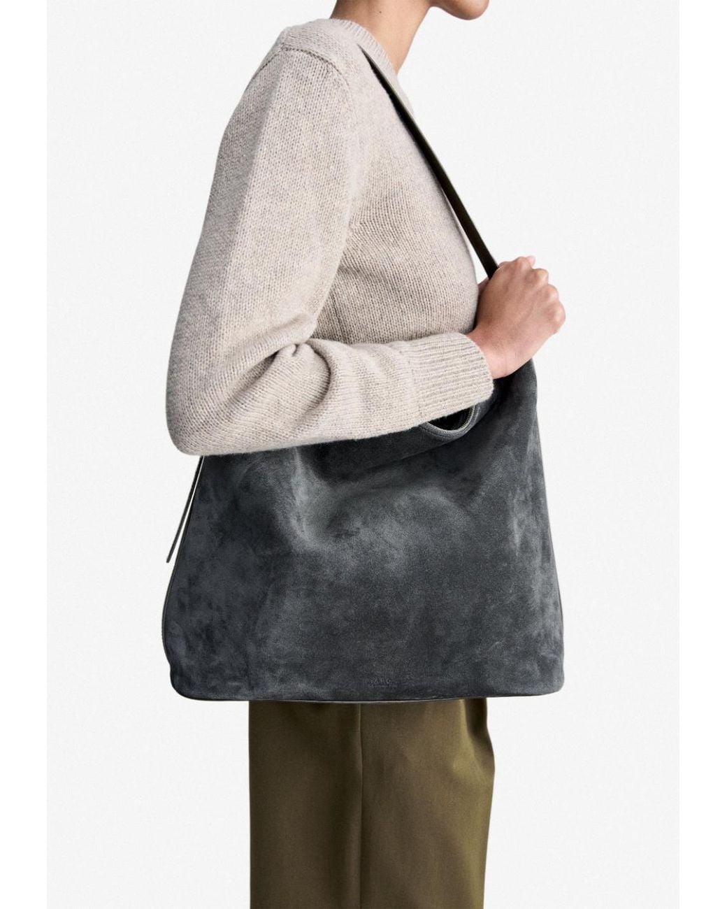 A.P.C. Gray Vera Maxi Suede Shoulder Bag