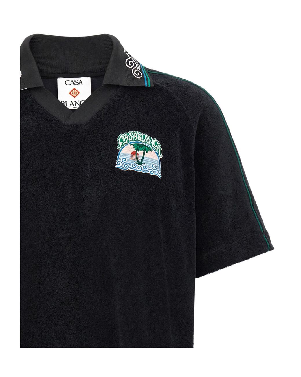 Casablanca Black Towelling Jacquard Polo Shirt for men