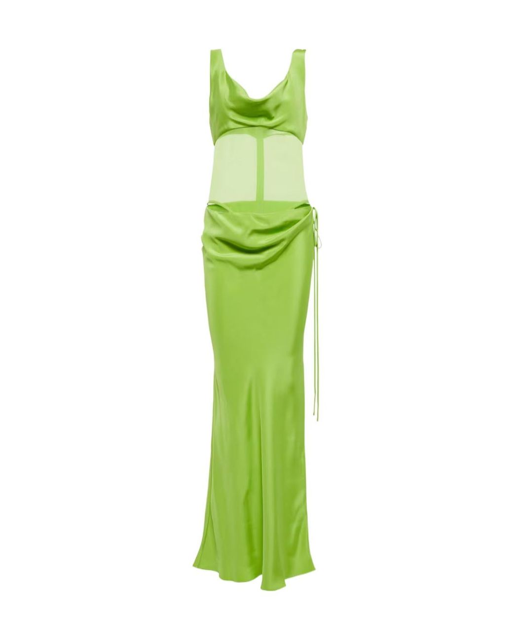 Christopher Esber Green Sheer-Detail Silk Satin Gown