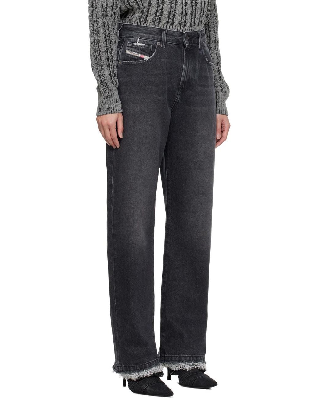 DIESEL Gray High Waist Lace-Trim Jeans
