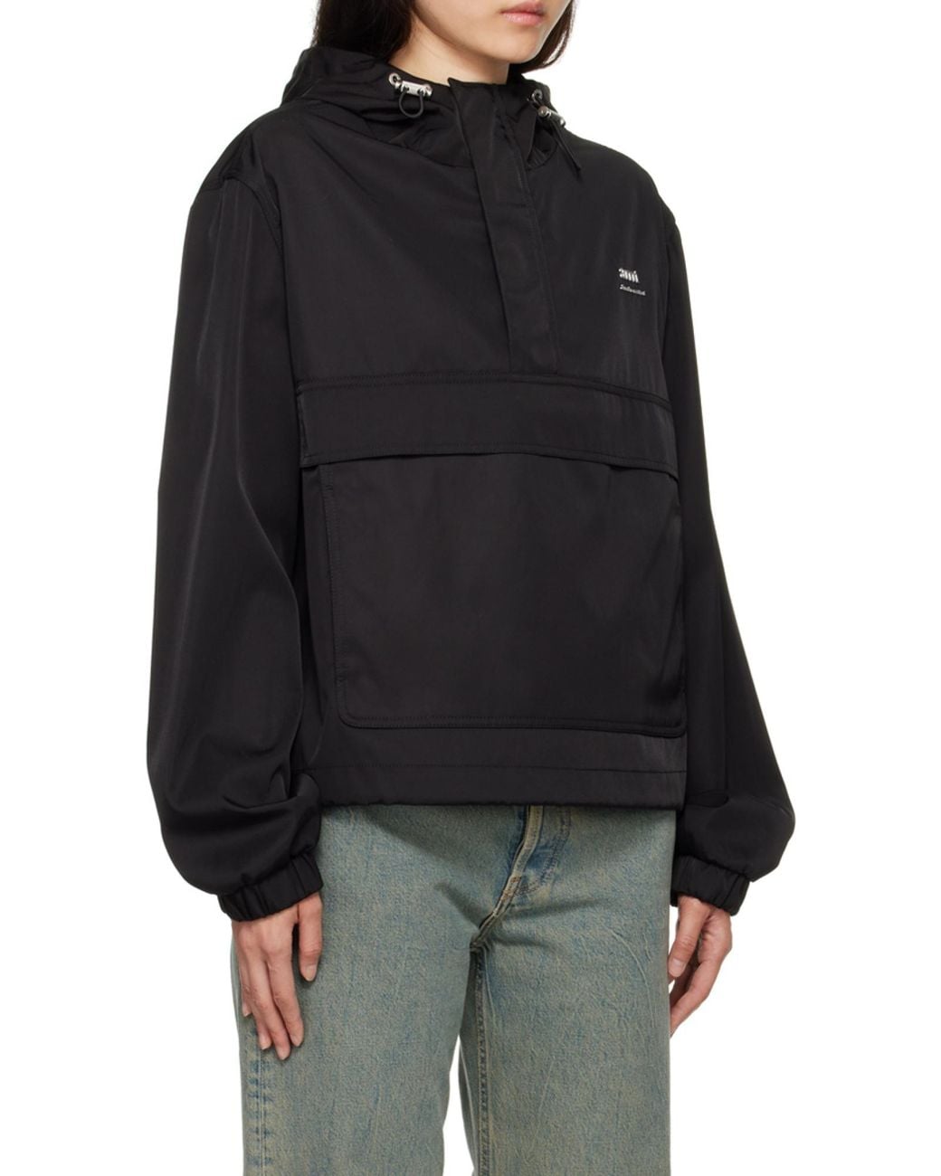 AMI Black Ami Logo Lettering Hooded Jacket for men