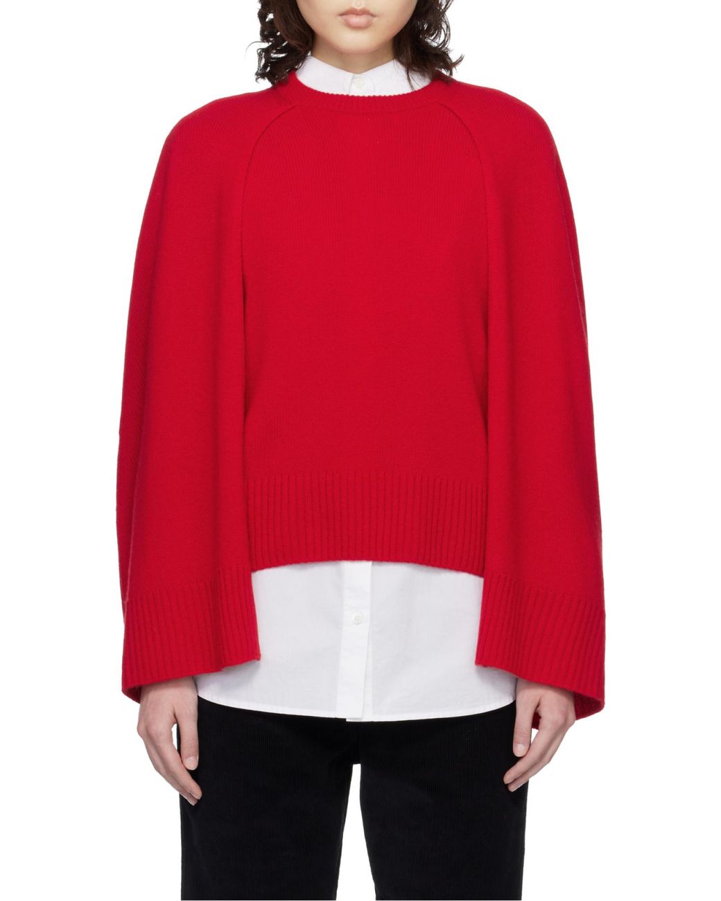 Totême Red Cashmere Crewneck Cape Sweater