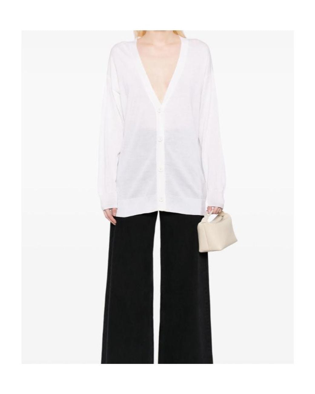 P.A.R.O.S.H. White V-Neck Rib-Trim Cardigan