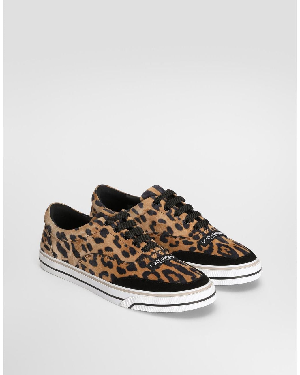 Dolce & Gabbana Brown Leather Leopard Print Sailing Sneakers for men