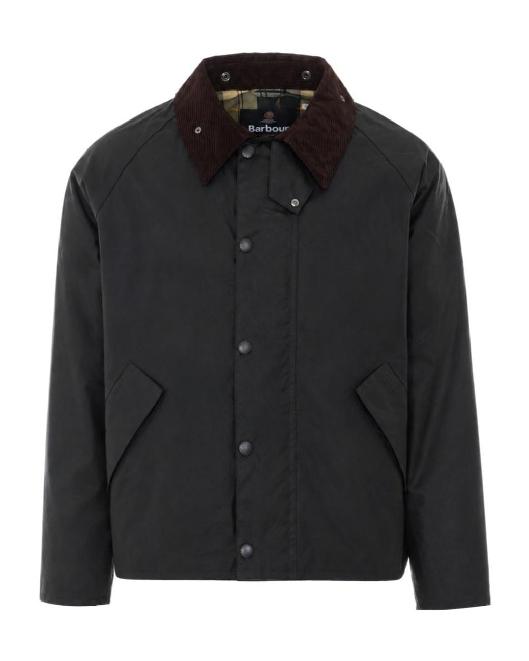Barbour Black Transport Waxed Jacket With Corduroy Collar for men