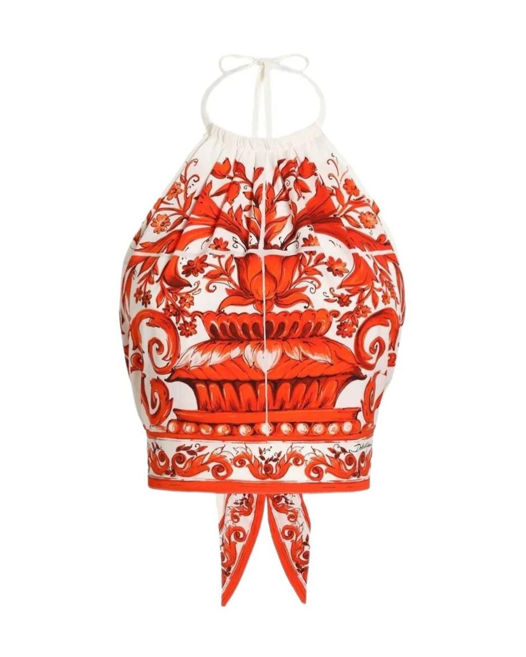 Dolce & Gabbana Red Majolica-Printed Charmeuse Top
