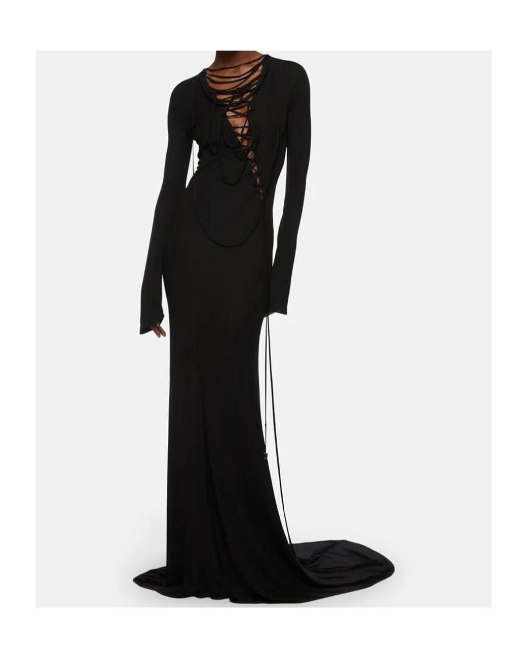 The Attico Black Lace-Up Long-Sleeves Maxi Dress