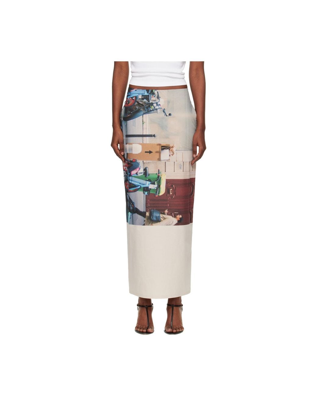 Issey Miyake White Graphic-Print Midi Skirt