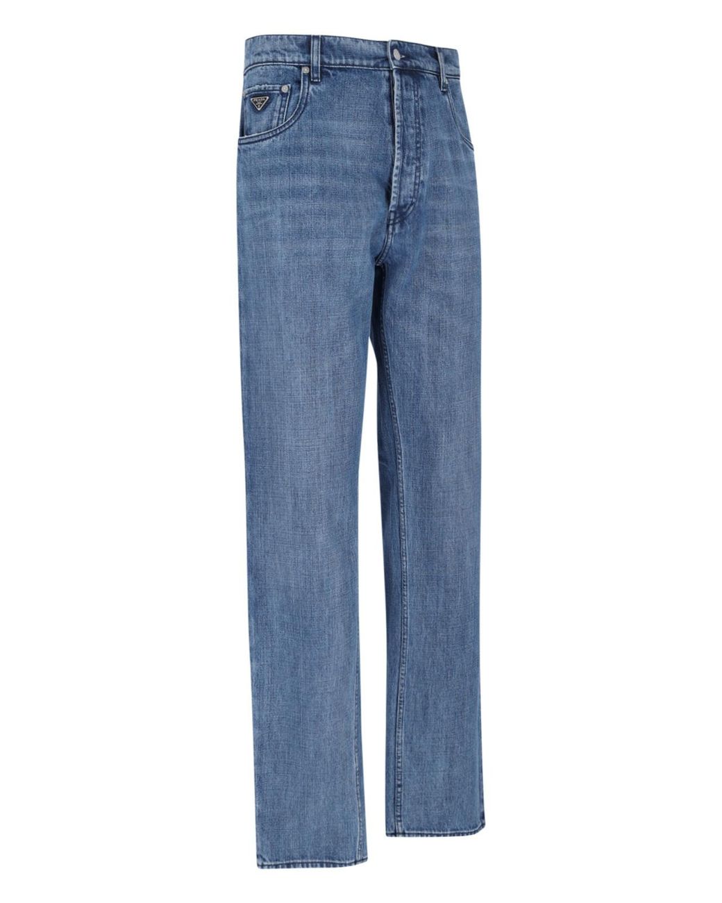 Prada Blue Logo Patch Straight Leg Jeans for men