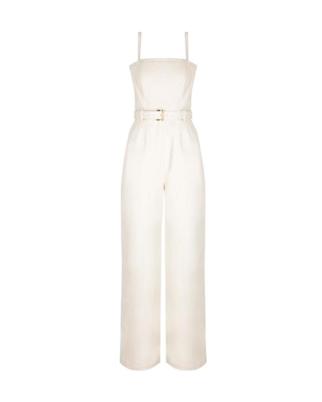 Prada White Belted-Waist Sleeveless Tailored Jumpsuit