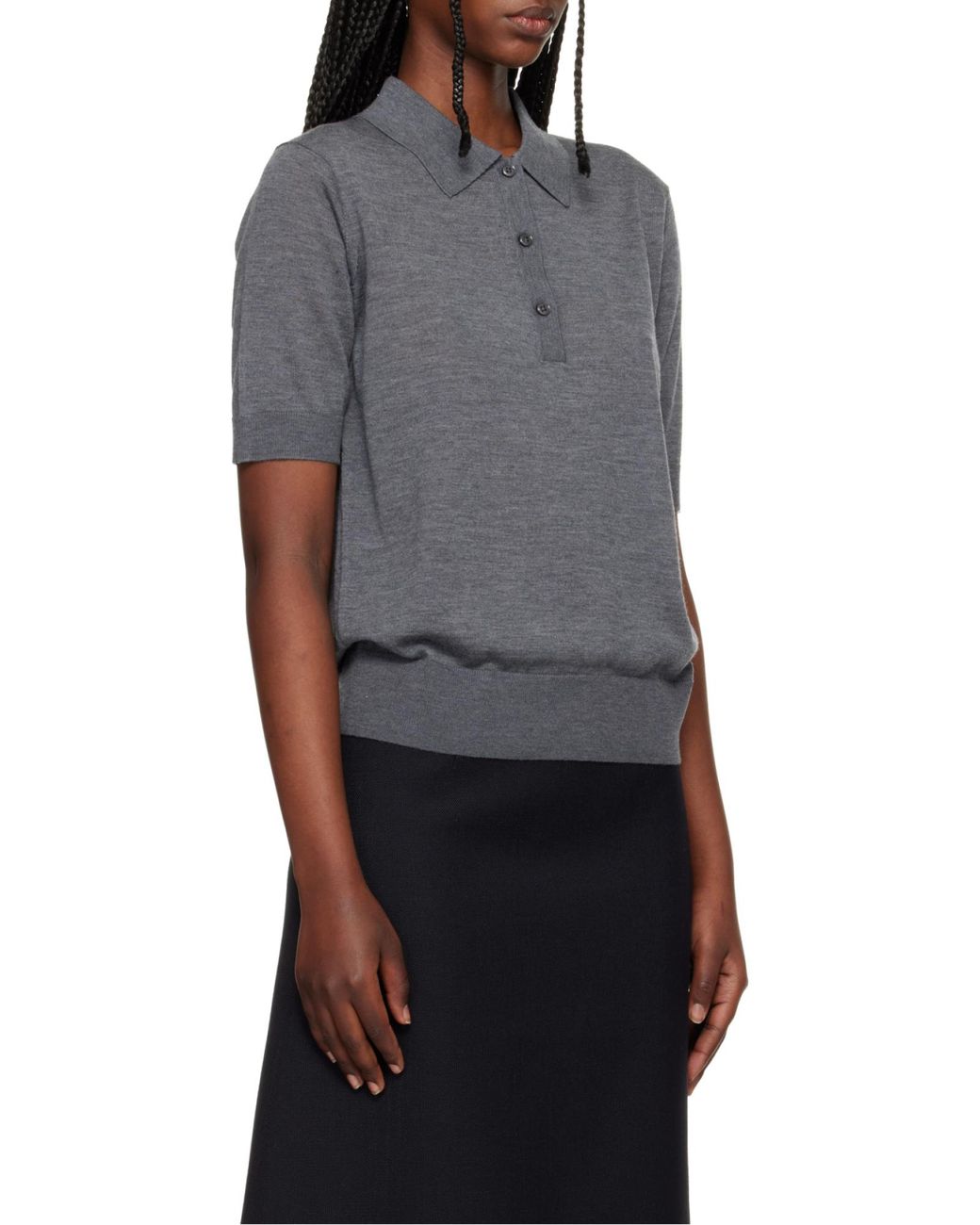 Loulou de Saison Gray Short-Sleeved Knit Polo Shirt