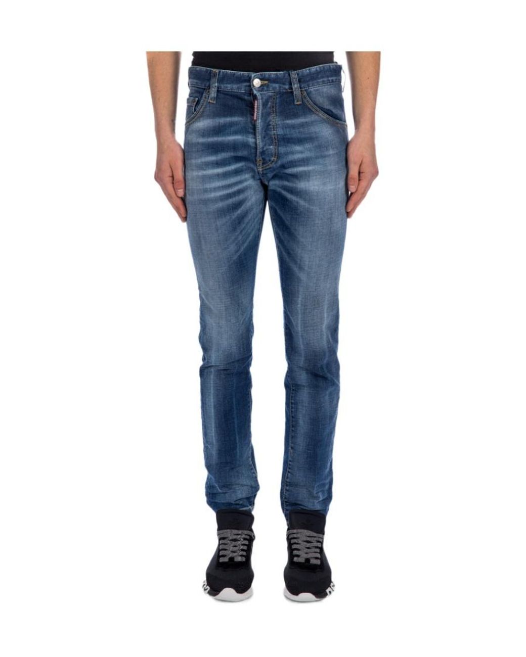 DSquared² Blue Logo Patch Distressed Slim-Fit Jeans for men