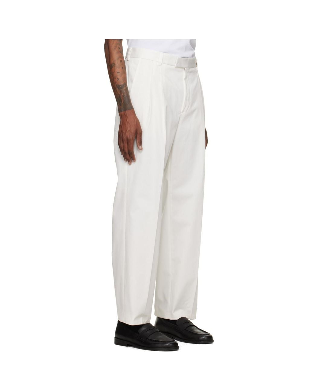 Boss White Pleated Straight-Leg Pants for men