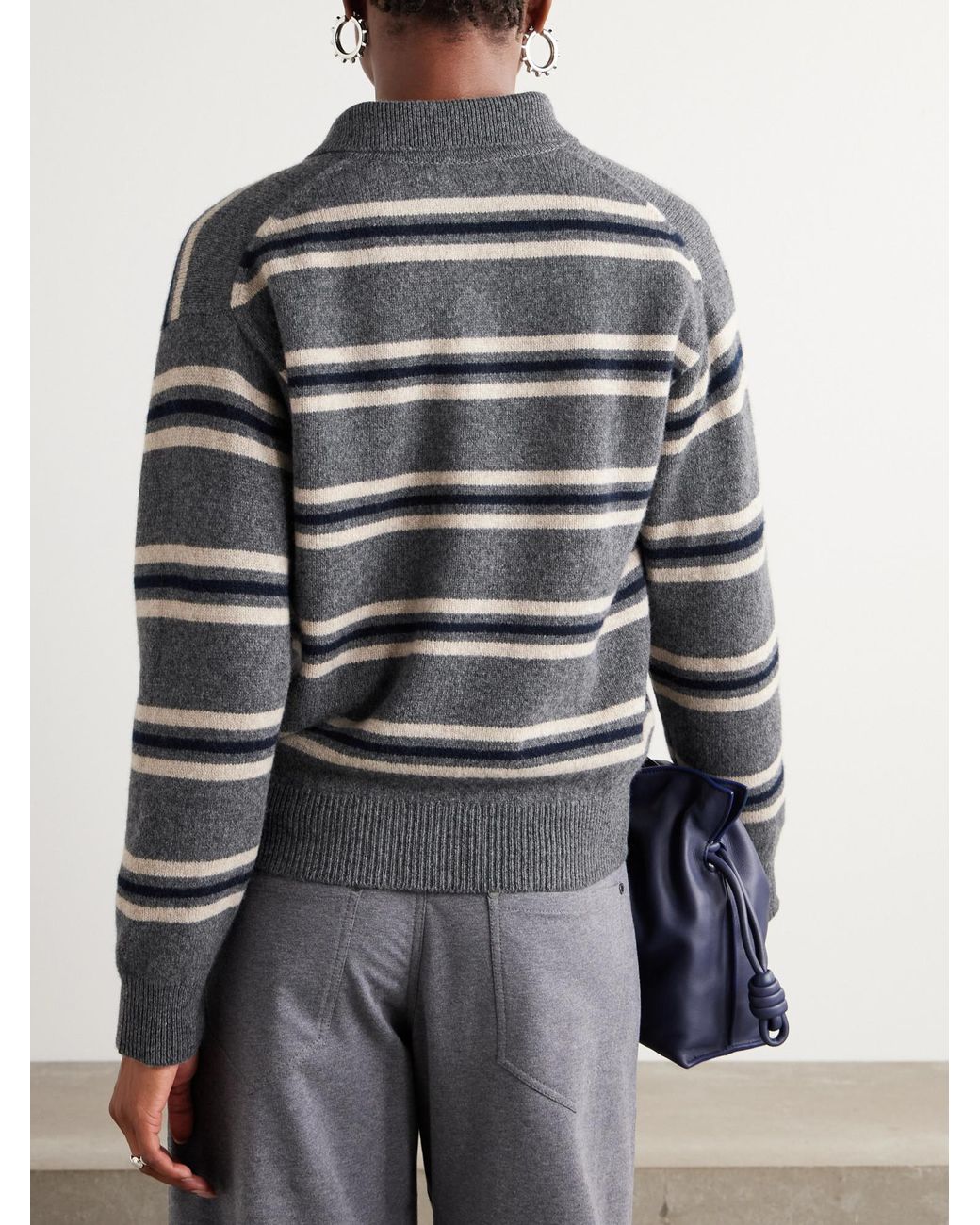 &Daughter Gray Edith Striped Wool Polo Sweater