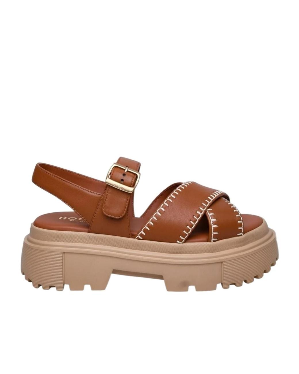 Hogan Brown Open Toe Flat Sandals