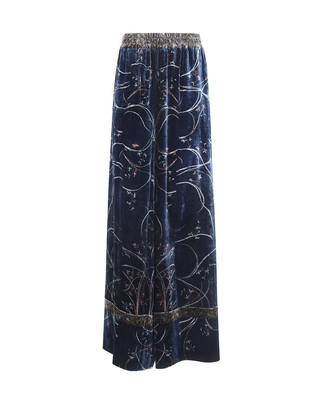 Pierre Louis Mascia Blue Floral-Print Velvet Trousers