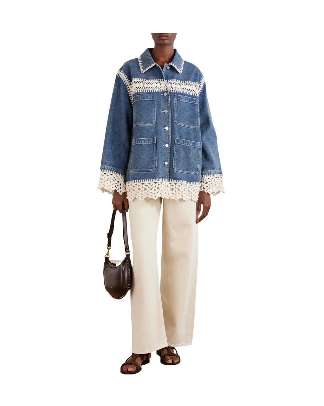 Sea Blue Stasia Crochet-Trimmed Denim Jacket