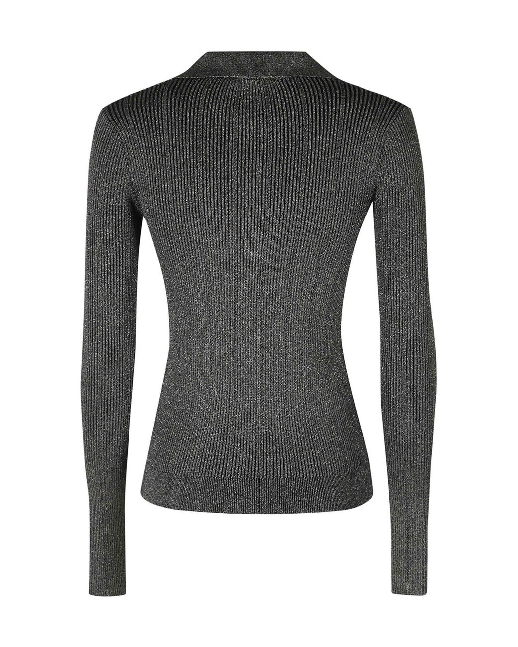Roberto Collina Black Metallic-Thread Knit Polo Shirt