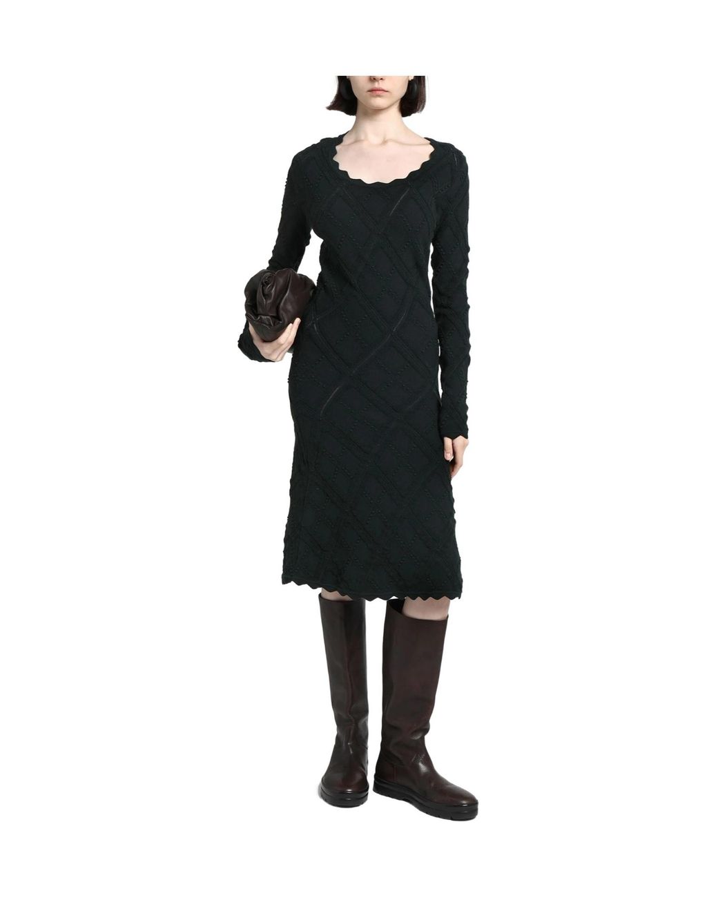 Burberry Black Wool-Blend Flared Knit Dress