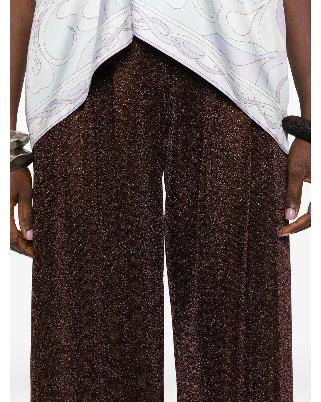 Oseree Brown Oséree Lurex Wide-Leg Pants