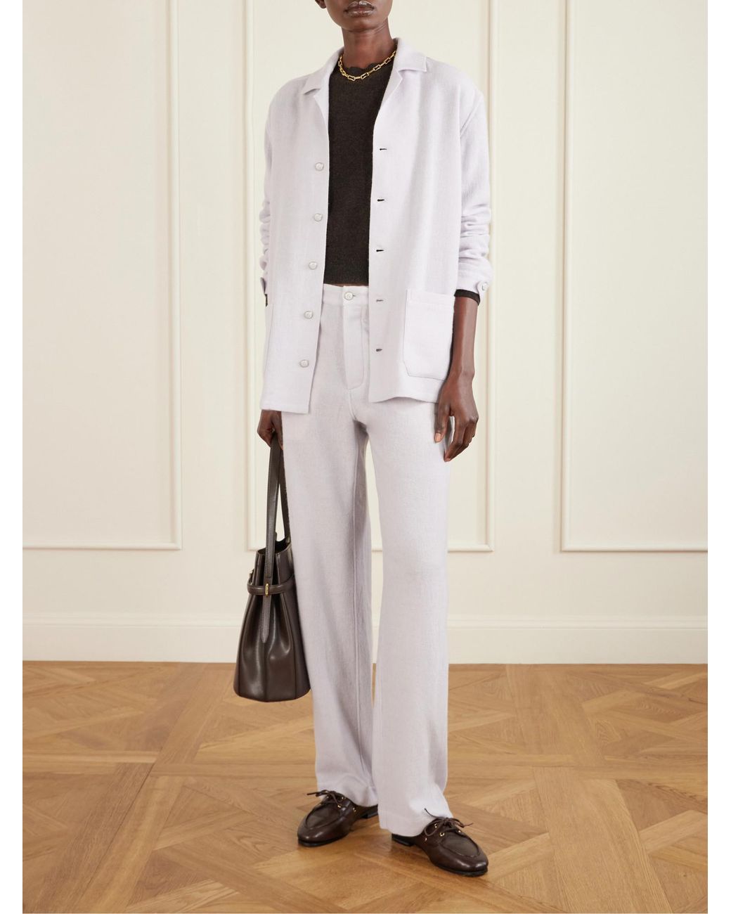 God's True Cashmere White Cashmere Wide-Leg Pajamas Pants