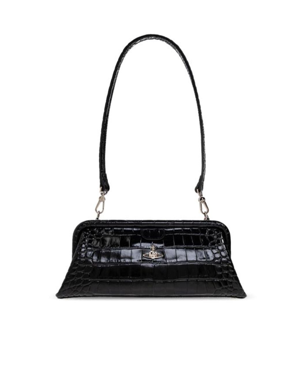 Vivienne Westwood Black Orb Plaque Embossed Shoulder Bag
