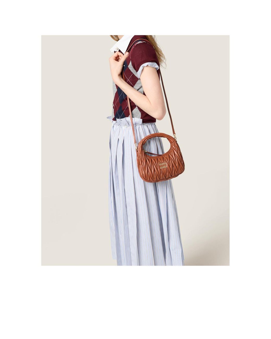 Miu Miu Brown Matelassé Zipped Handbag