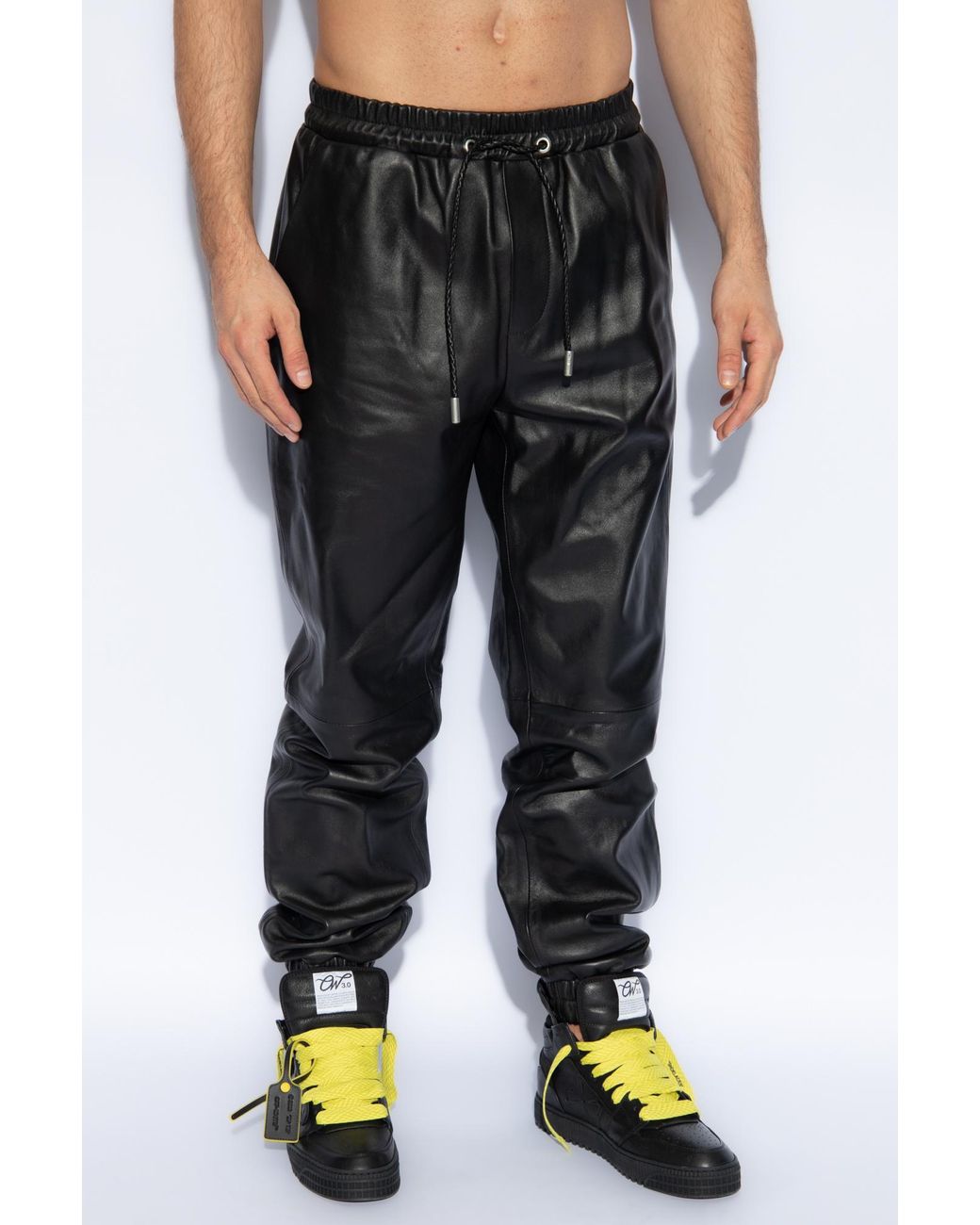 Off-White c/o Virgil Abloh Black Drawstring Leather Trousers for men