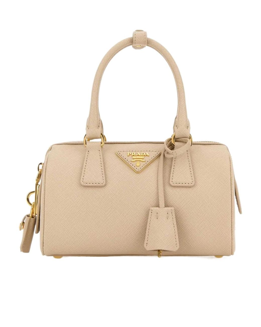 Prada Natural Triangle-Patch Zipped Tote Bag