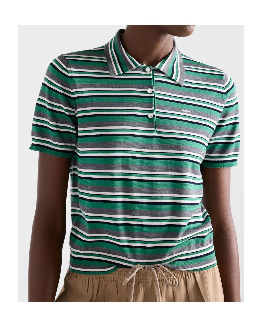 Prada Green Short-Sleeved Striped Cotton Polo Shirt
