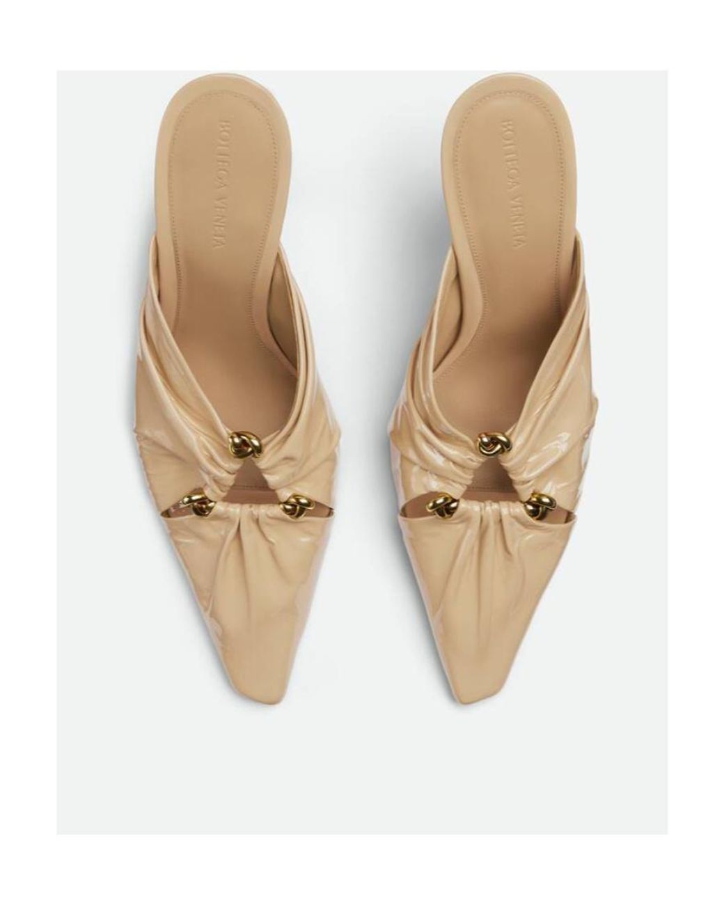 Bottega Veneta Natural Patent Leather High Heel Mules