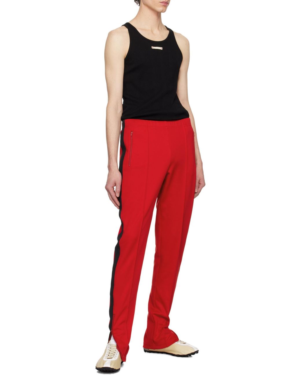 Maison Margiela Red Side-Stripe Slim-Cut Track Pants for men
