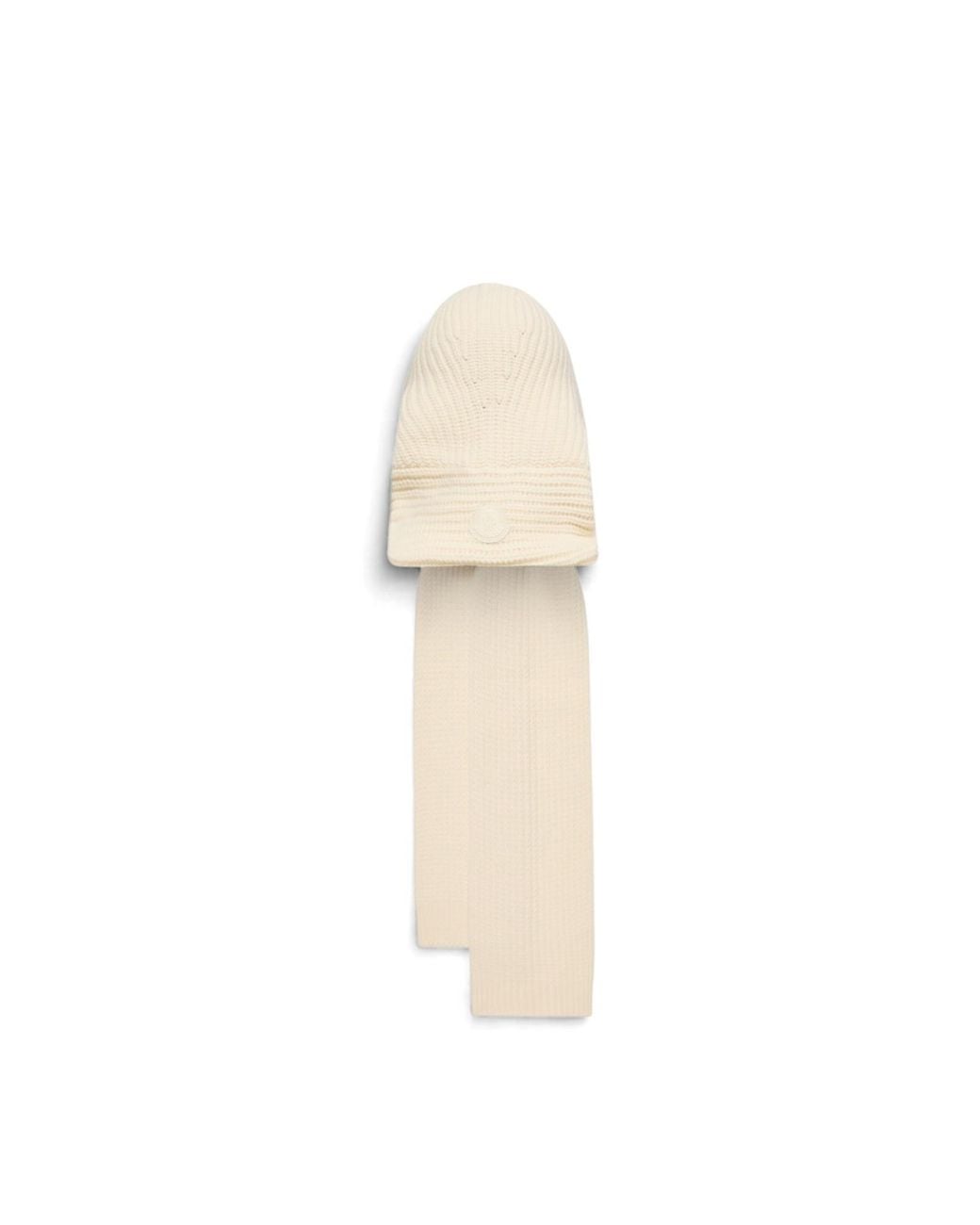 Moncler White Wool Cashmere Blend Hooded Scarf