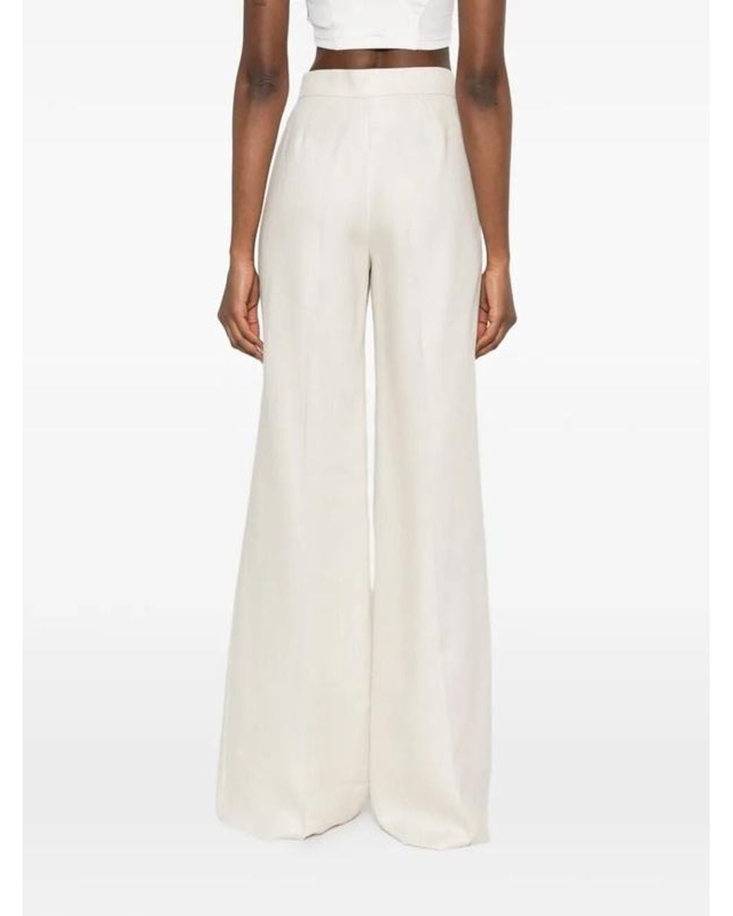 Max Mara White Badesse Tailored Linen Trousers