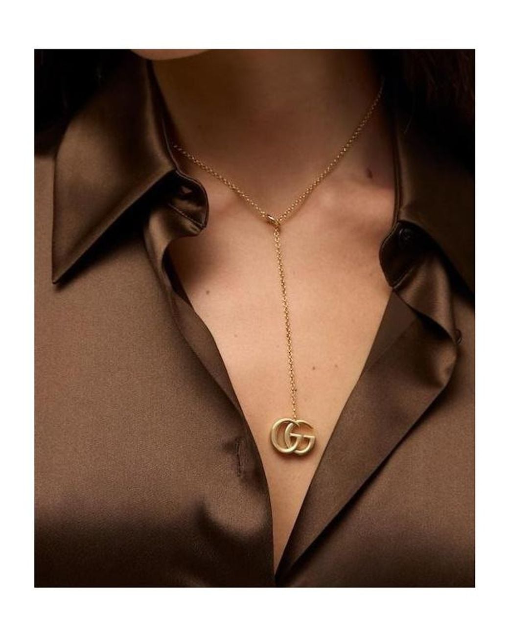Gucci Metallic Gg Marmont Lariat Necklace