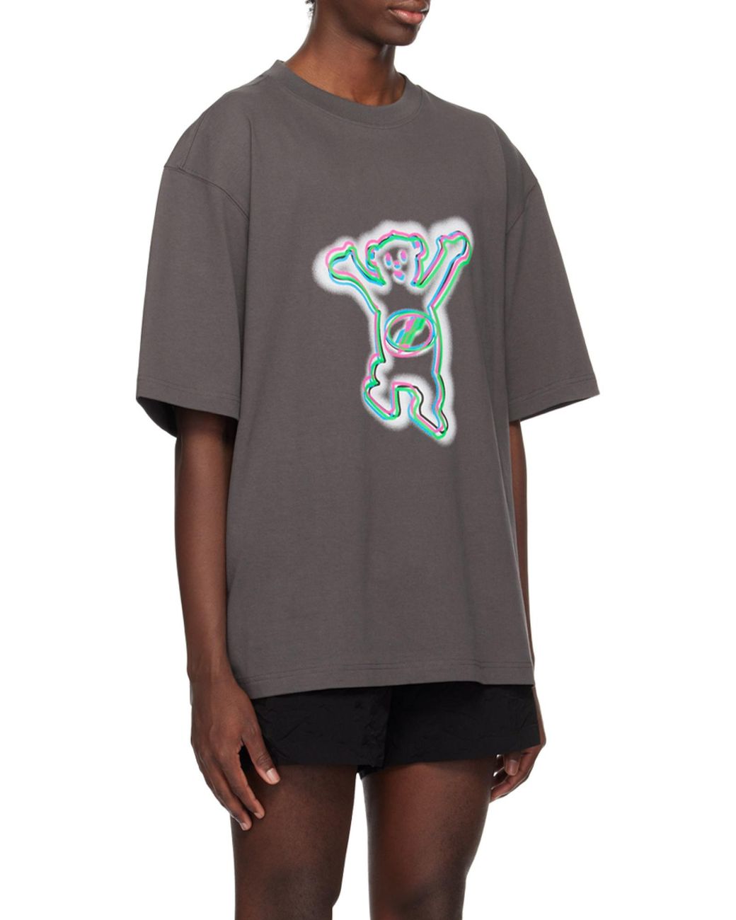 we11done Gray Graphic-Print Cotton T-Shirt for men