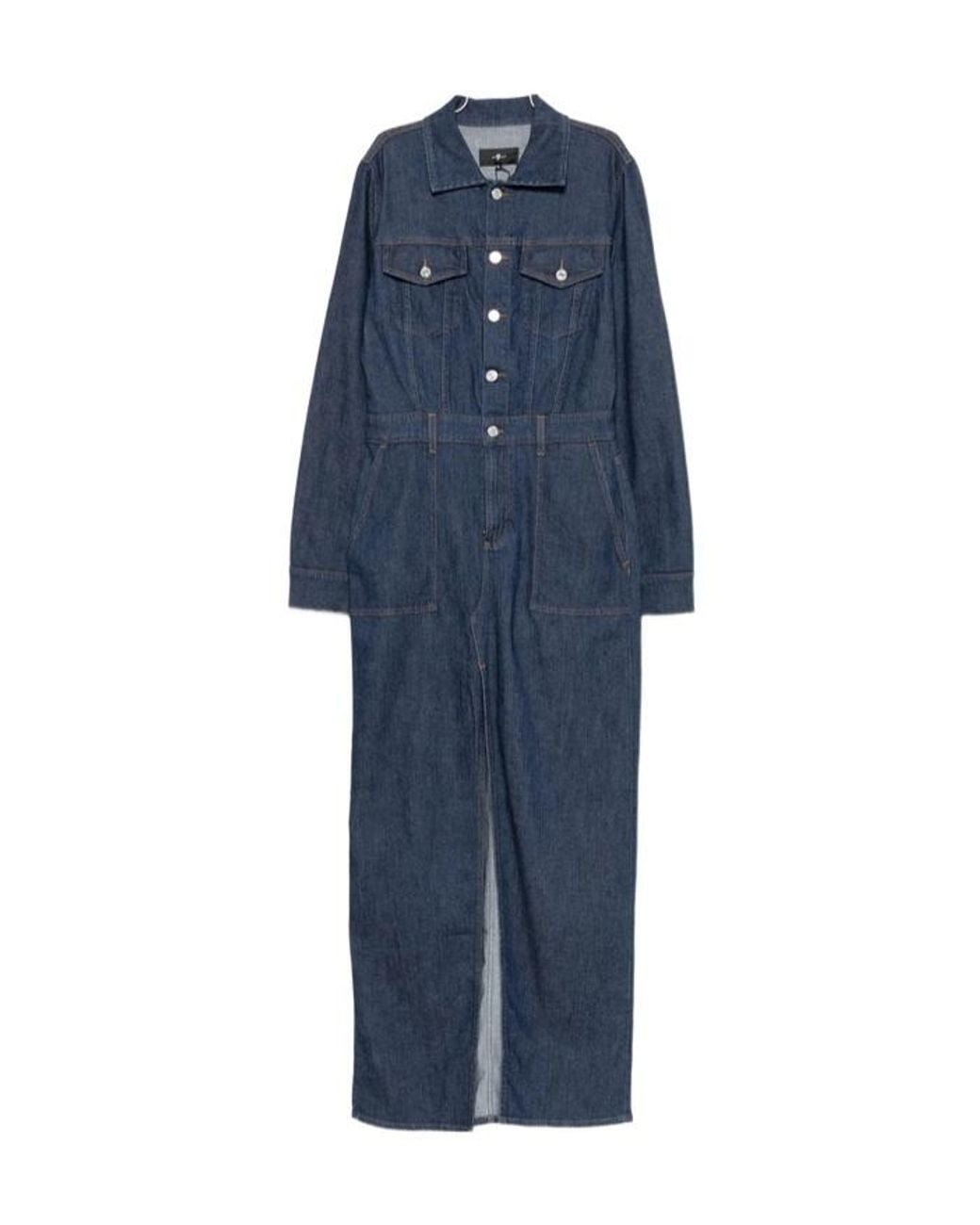 7 For All Mankind Blue Long-Sleeve Denim Dress